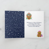 Gingerbrood House Pink and Navy Merry Kerstmis Feestdagen Kaart (Binnen)