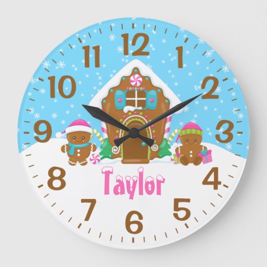 Gingerbrood House Pink en Blue Grote Klok (Voorkant)