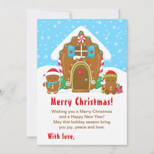 Gingerbrood House Red en Blue Merry Kerstmis Feestdagenkaart (Voorkant)