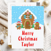 Gingerbrood House Red en Blue Merry Kerstmis Feestdagenkaart