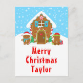 Gingerbrood House Red en Blue Merry Kerstmis Feestdagenkaart (Voorkant)
