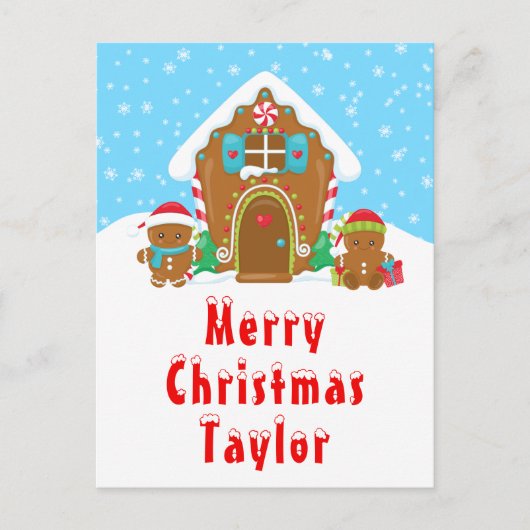Gingerbrood House Red en Blue Merry Kerstmis Feestdagenkaart (Voorkant)