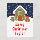 Gingerbrood House Red en Navy Merry Kerstmis Feestdagenkaart (Voorkant)