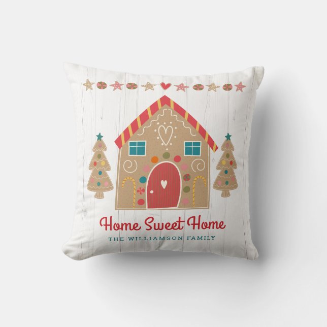 Gingerbrood House Rustic Home Sweet Home Holiday Kussen (Voorkant)