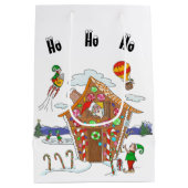 Gingerbrood House Santa en Elves Colorful Comic Medium Cadeauzakje (Achterkant)