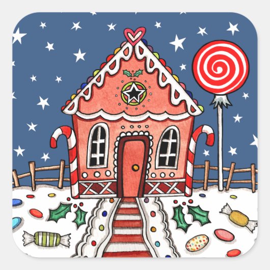 Gingerbrood House Square Sticker (Voorkant)