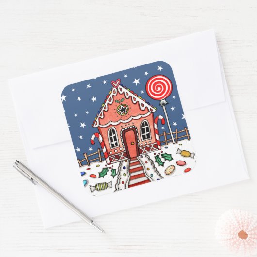 Gingerbrood House Square Sticker (Envelop)