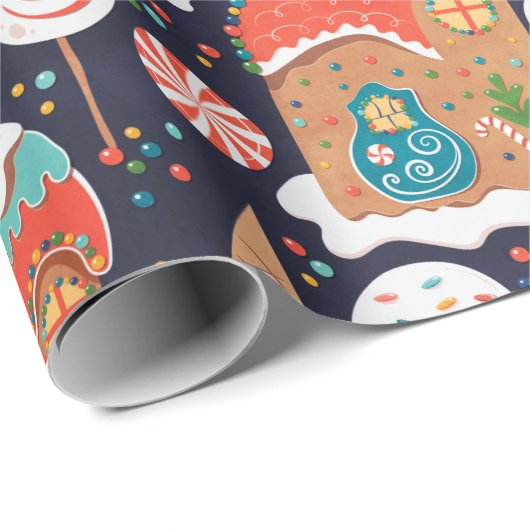 Gingerbrood Houses and Snoep Land op Donker Cadeaupapier (Rol Hoek)