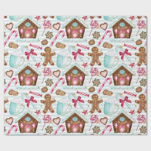 Gingerbrood huis gingerbrood man snoepriet cadeaupapier (Vlak)