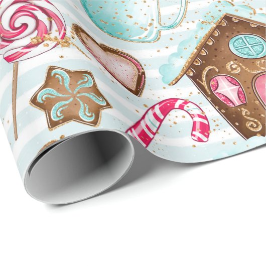 Gingerbrood huis gingerbrood man snoepriet cadeaupapier (Rol Hoek)