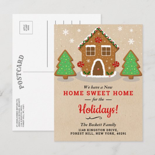 Gingerbrood Huis nieuwe startpunt voor Feestdagen Aankondigingskaart (Voorkant / Achterkant)