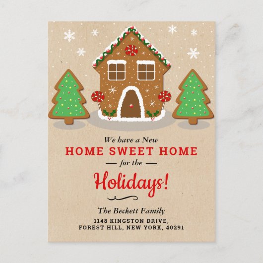 Gingerbrood Huis nieuwe startpunt voor Feestdagen Aankondigingskaart (Voorkant)