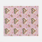 GingerBrood Huis Roze kerstcadeaus Fleece Deken (Voorkant (Horizontaal))