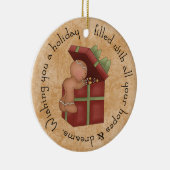 Gingerbrood Jongen piek in cadeau Keramisch Ornament (Rechts)