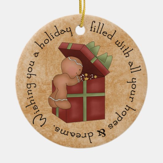 Gingerbrood Jongen piek in cadeau Keramisch Ornament (Voorkant)