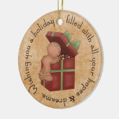 Gingerbrood Jongen piek in cadeau Keramisch Ornament (Links)