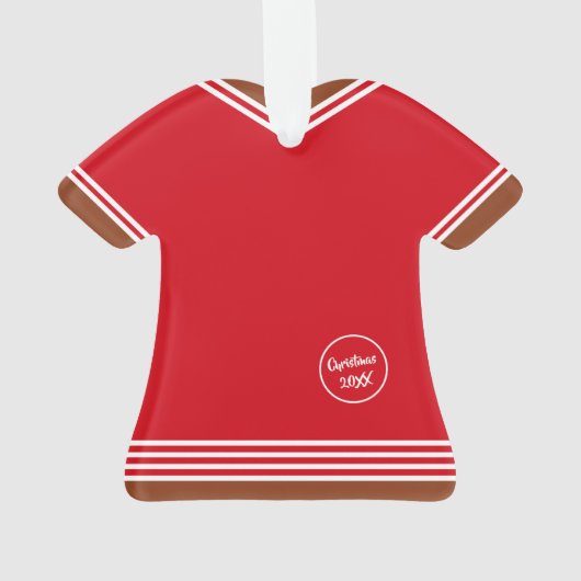 Gingerbrood Jongen Rood en Witte Kerstmis Ornament (achterkant)