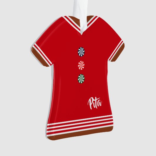 Gingerbrood Jongen Rood en Witte Kerstmis Ornament (voorkant)