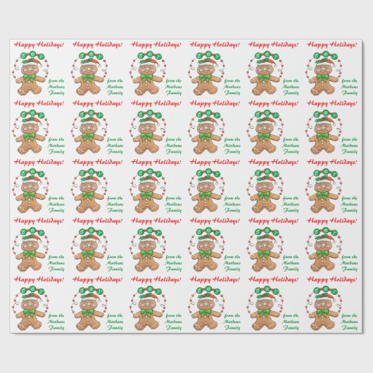 Gingerbrood Joy Persoonlijke Kerstmis Cadeaupapier (Vlak)