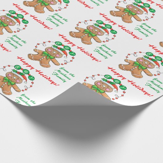 Gingerbrood Joy Persoonlijke Kerstmis Cadeaupapier (Hoek)