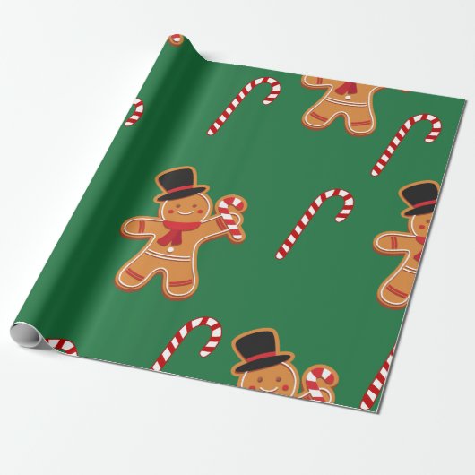 Gingerbrood Kandy Cane kerst Cadeaupapier (Uitgerold)