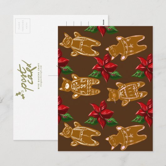 Gingerbrood Katten op donkere chocolade - Handteke Feestdagenkaart (Voorkant / Achterkant)