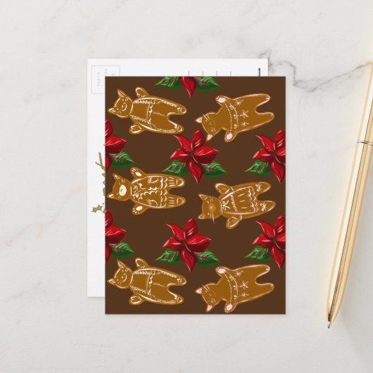 Gingerbrood Katten op donkere chocolade - Handteke Feestdagenkaart (Voorkant / Achterkant in situ)