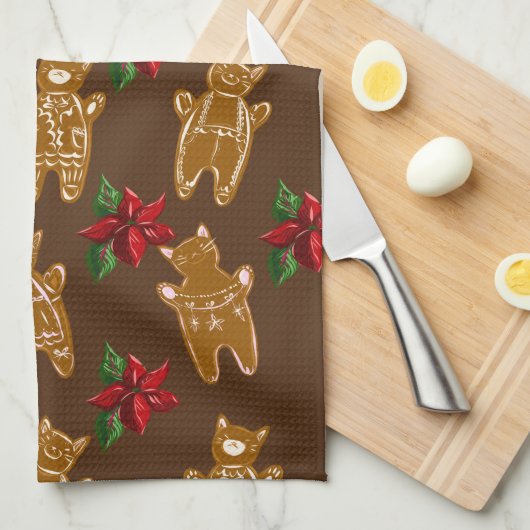 Gingerbrood Katten op donkere chocolade - Handteke Theedoek (Quarter Fold)