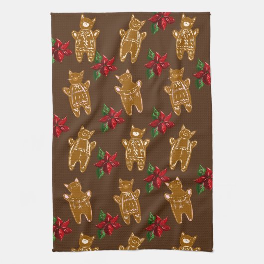 Gingerbrood Katten op donkere chocolade - Handteke Theedoek (Verticaal)