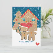 Gingerbrood - kerstboom in sneeuw feestdagenkaart (Staand voorkant)