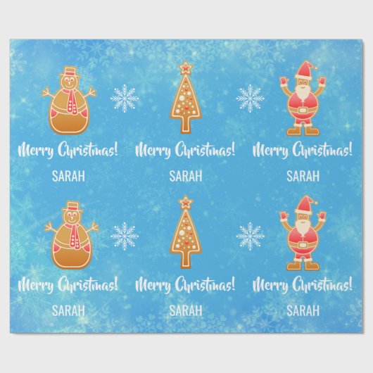 Gingerbrood - kerstboom Snowman personaliseren Cadeaupapier (Vlak)