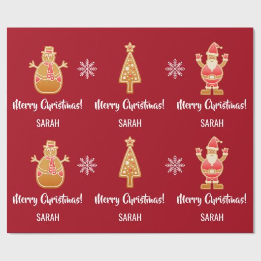 Gingerbrood - kerstboom Snowman personaliseren Cadeaupapier (Vlak)