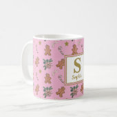 Gingerbrood, koeien en snoepriet Roze monogram Koffiemok (Voorkant links)