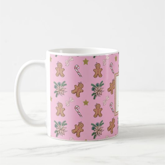 Gingerbrood, koeien en snoepriet Roze monogram Koffiemok (Links)