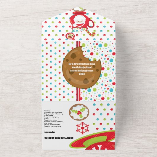 Gingerbrood koekje hot caca santa recipe card all in one uitnodiging (Buitenkant)