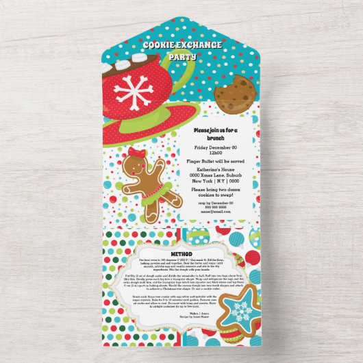 Gingerbrood koekje hot caca santa recipe card all in one uitnodiging (Binnen)