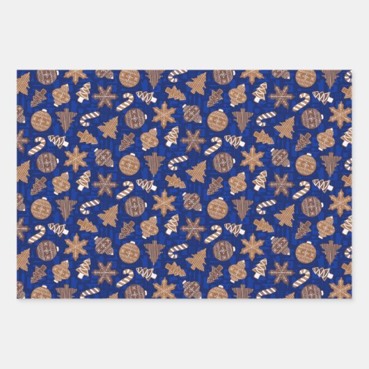 Gingerbrood Koekjes Blauwe Kerstmis Inpakpapier Vel (Voorkant 3)