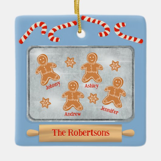 Gingerbrood Koekjes Familie van Vier Keramisch Ornament (Voorkant)
