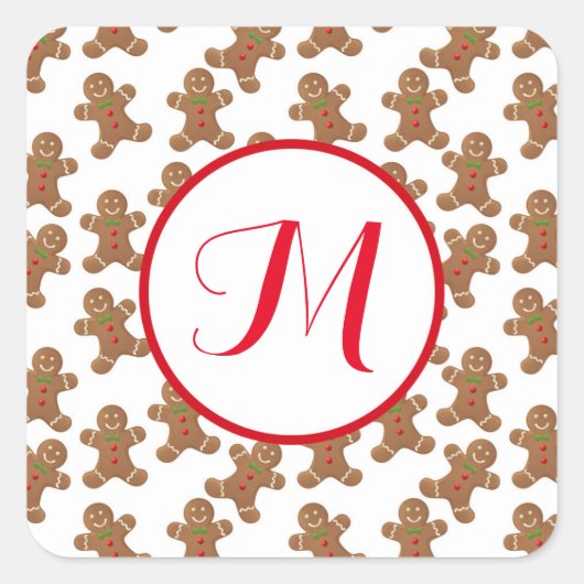 Gingerbrood Koekjes Monogram Square Stickers (Voorkant)