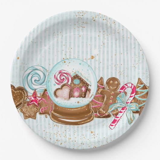 Gingerbrood Koekjes Snowglobe Snoep Papier Bord (Voorkant)
