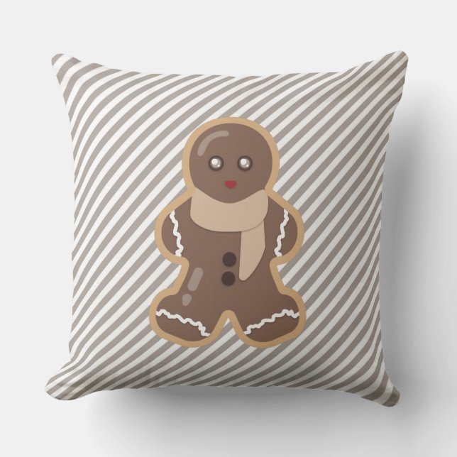 Gingerbrood Man Beige/Paarse Stripe Pillow Kussen (Voorkant)