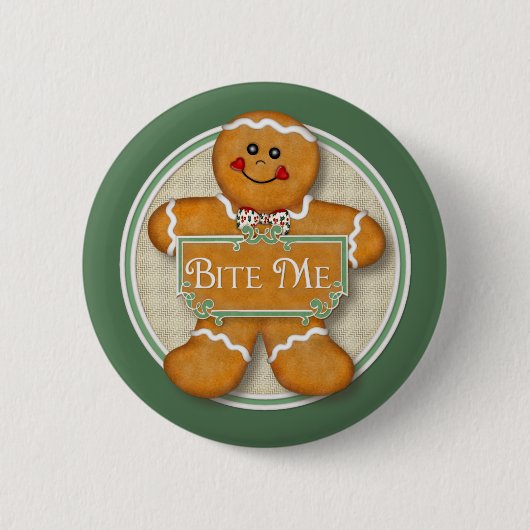 Gingerbrood Man - Bite me Ronde Button 5,7 Cm (Voorkant)