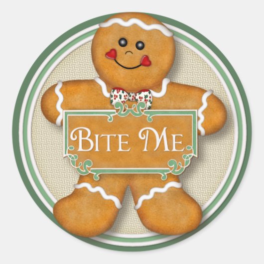 Gingerbrood Man - Bite me Ronde Sticker (Voorkant)