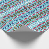 Gingerbrood Man Blue Striped Kerstmis and Holiday Cadeaupapier (Hoek)