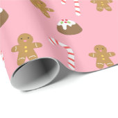 Gingerbrood Man Candy Cane Pudding Kerstmis Cadeaupapier (Rol Hoek)
