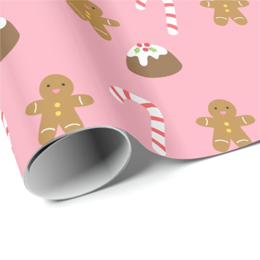 Gingerbrood Man Candy Cane Pudding Kerstmis Cadeaupapier (Rol Hoek)