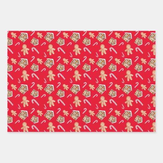Gingerbrood man candycane vakantie schattig rood g inpakpapier vel (Voorkant 3)