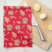 Gingerbrood man candycane vakantie snoepjes rood theedoek (Quarter Fold)