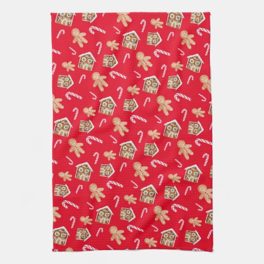 Gingerbrood man candycane vakantie snoepjes rood theedoek (Verticaal)