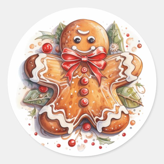Gingerbrood Man Cookie Ronde Sticker (Voorkant)
